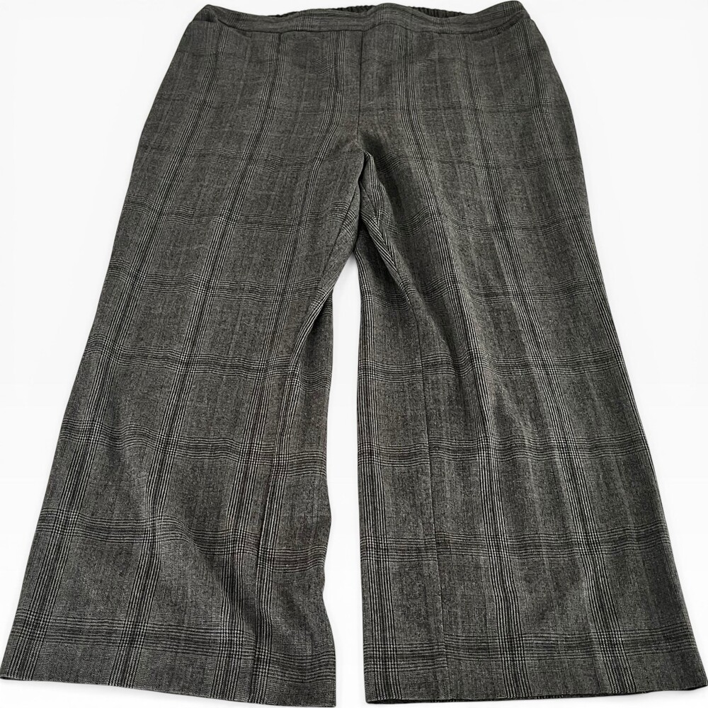 Catherines Petite 1XWP 18 20W Wide Leg Pull On Pants Gray Plaid Stretch Pockets